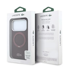 A Photo Of Lacoste iPhone 18 Pro/18 Pro Max Burgundy MagSafe Case with Iconic Petit Pique Hard Case & 360° Rotating Ring Stand