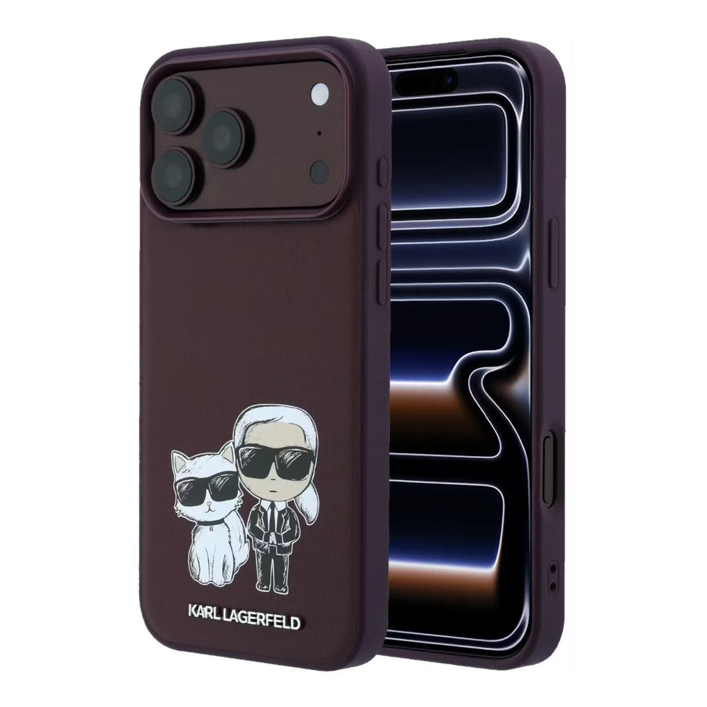A Photo Of Karl Lagerfeld iPhone 18 Pro Max MagSafe Burgundy Smooth PU Karl & Choupette Bodies Sketch Hard Cover