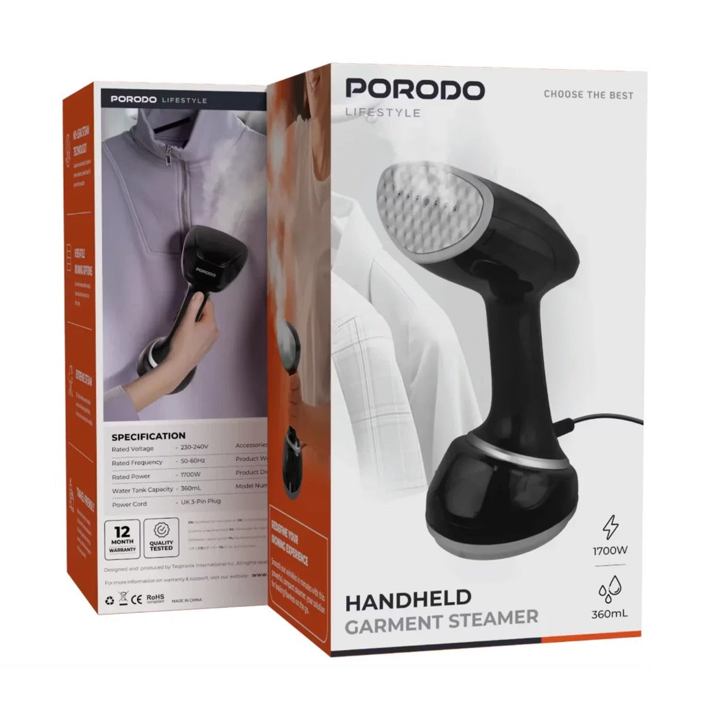 A Photo Of Porodo Handheld Garment Steamer, PDLSPRGSBK - Black