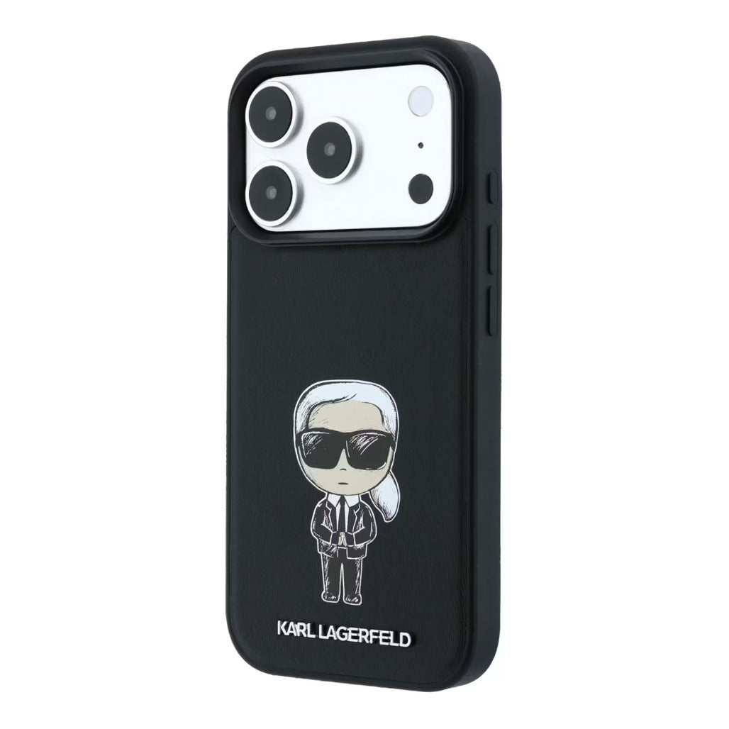 A Photo Of Karl Lagerfeld MagSafe iPhone 18 Pro Black Smooth PU Ikonik Sketch Hard Cover