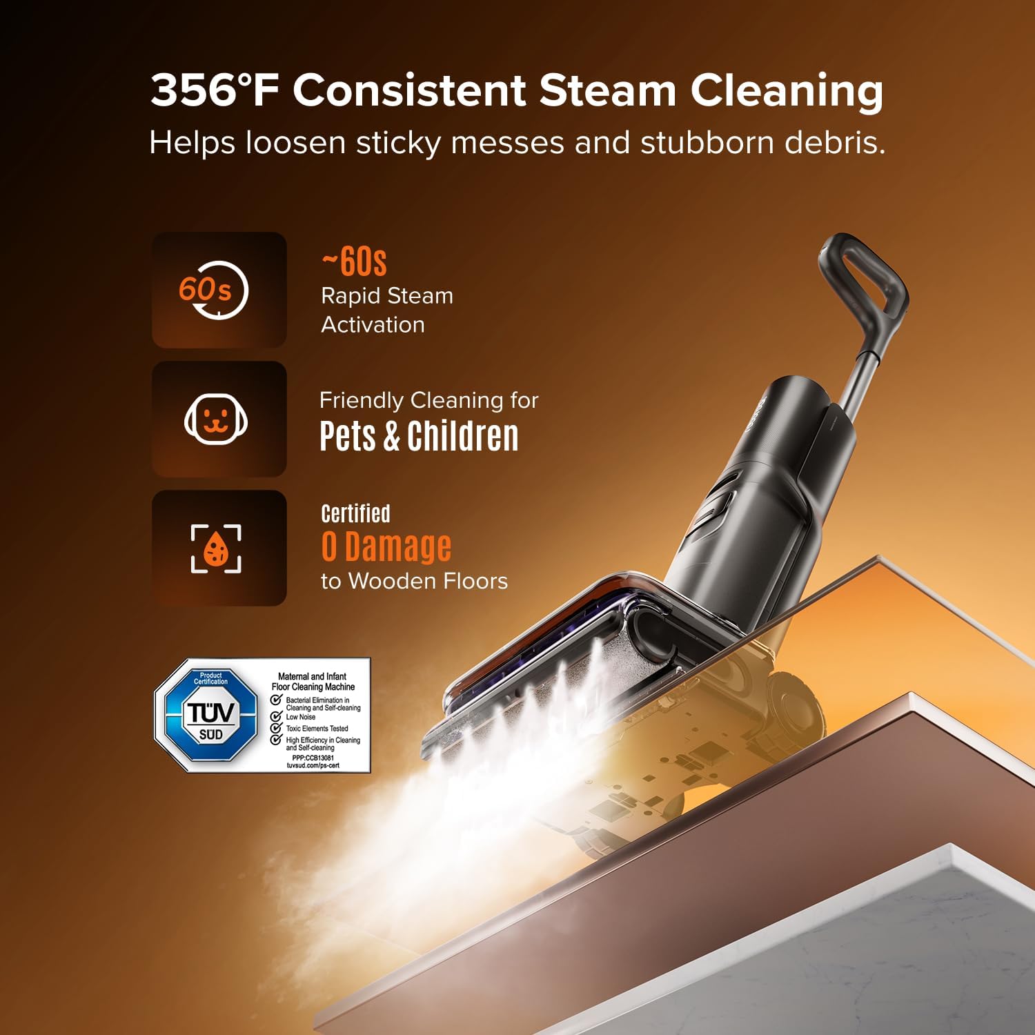 A Photo Of Roborock F25 Steam Series Wet Dry Vacuum Mop, 356°F Cordless Steam Cleaner
