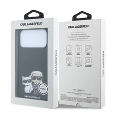 A Photo Of Karl Lagerfeld iPhone 18 Pro/18 Pro Max MagSafe Black Smooth PU Karl & Choupette Bodies Sketch Hard Cover