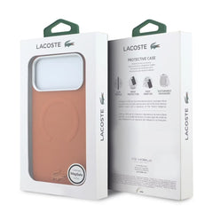 A Photo Of Lacoste MagSafe Orange PU Leather Hard Case for iPhone 18 Pro/18 Pro Max with Petit Pique Embossed