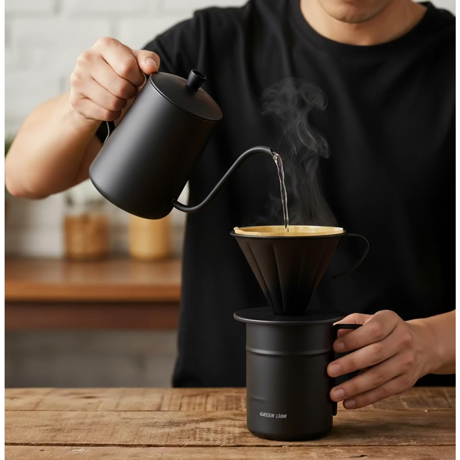 A Photo Of Green Lion Portable V60 Coffee Maker Set Pro - Complete Kit, Black