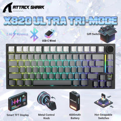 A Photo Of Attack Shark X820 Ultra 75% Tri-Mode Gasket Wireless Mechanical Gaming Keyboard