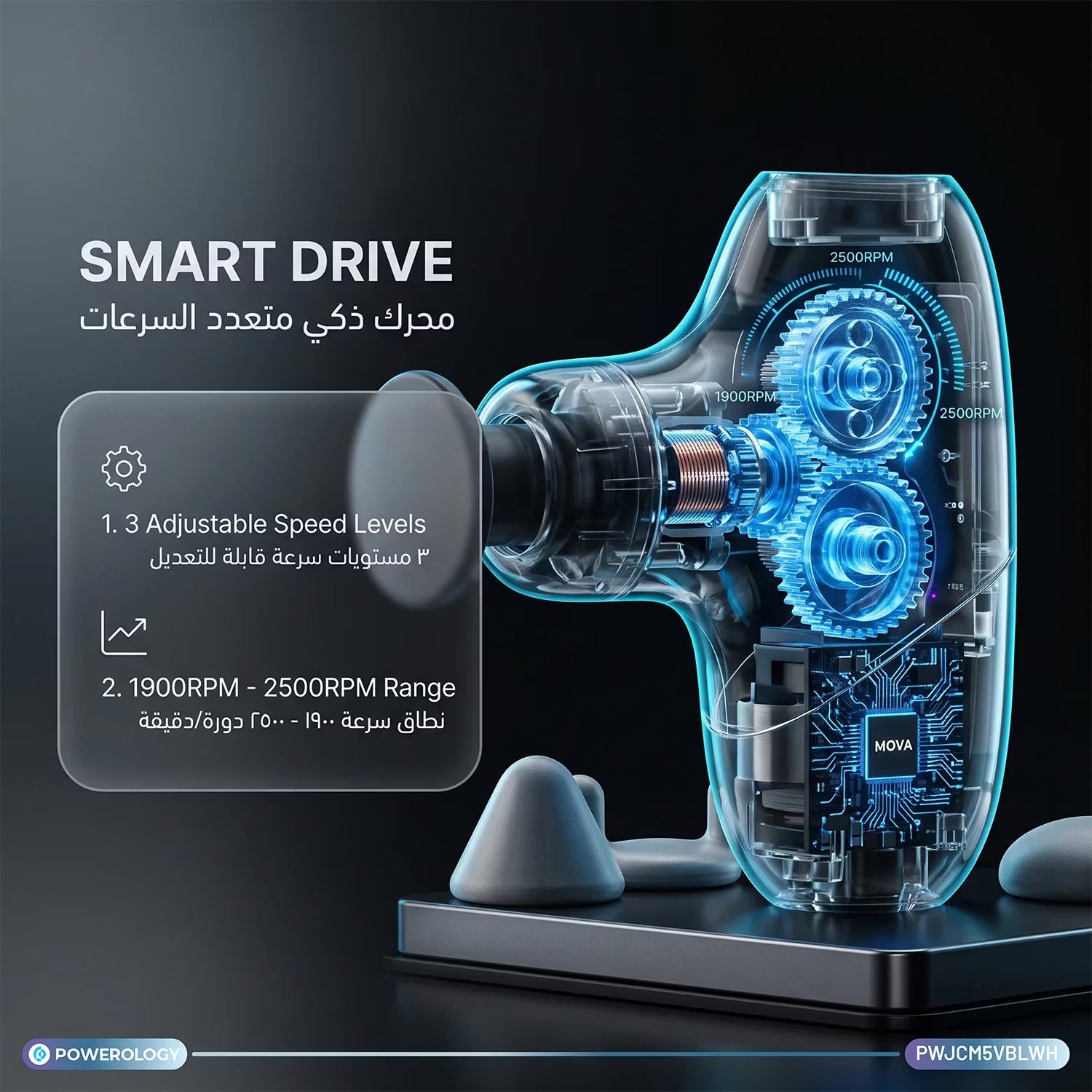 A Photo Of Powerology MOVA Compact Massage Gun, Brushless Motor, 3 × Speed Levels - Blue/White