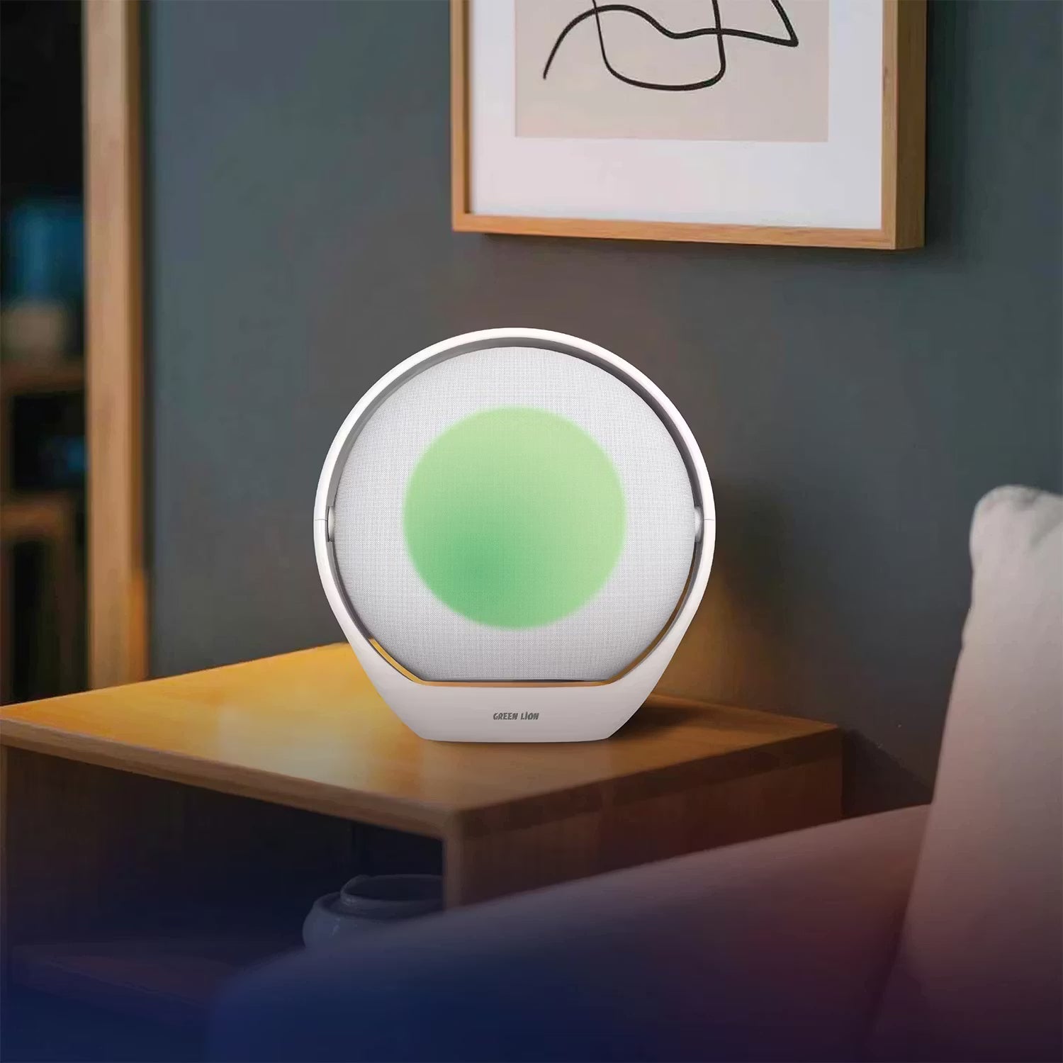 A Photo Of Green Lion Saturn Smart Portable Projector, 200 ANSI Lumens, Android 14, Auto Keystone & Focus Correction - GNSTRNPRJBG