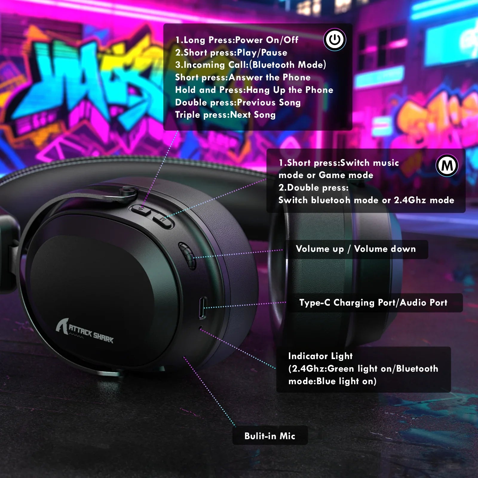 A Photo Of ATTACK SHARK L30 Pro - Wireless Gaming Headset
