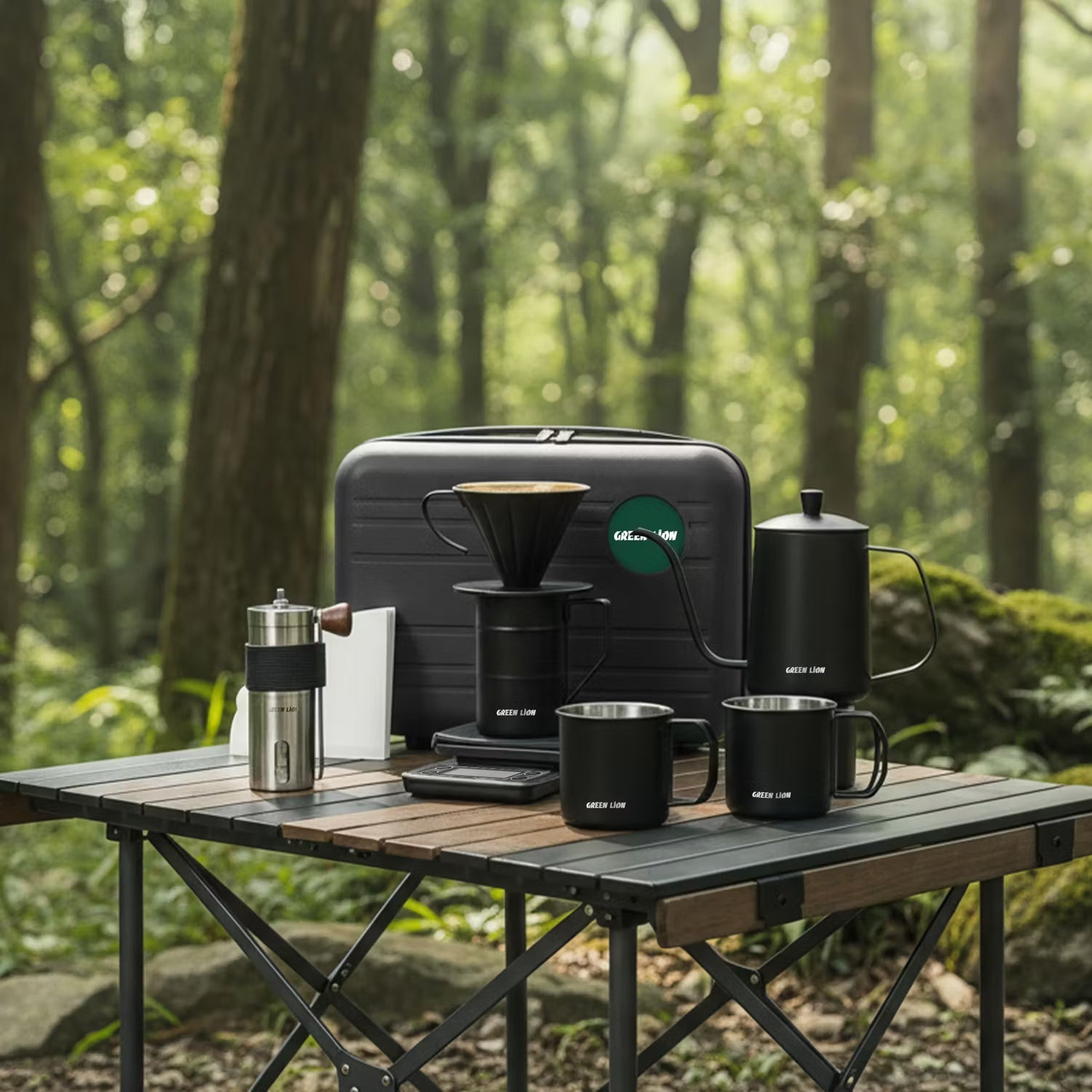 A Photo Of Green Lion Portable V60 Coffee Maker Set Pro - Complete Kit, Black