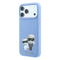 A Photo Of Karl Lagerfeld iPhone 18 Pro/18 Pro Max MagSafe Blue Smooth PU Karl & Choupette Bodies Sketch Hard Cover