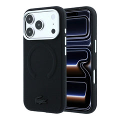 A Photo Of Lacoste MagSafe Black PU Leather Hard Case for iPhone 18 Pro/18 Pro Max with Petit Pique Embossed
