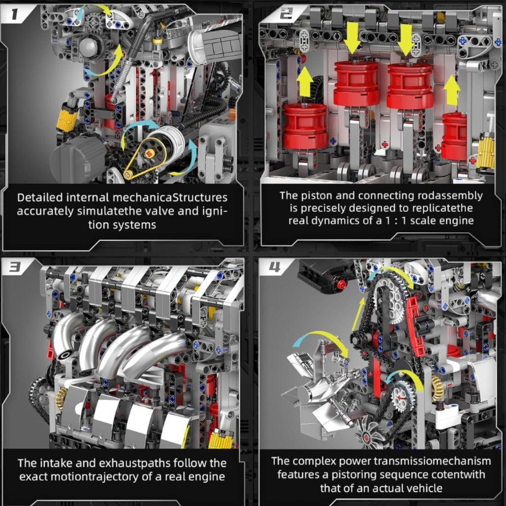 A Photo Of Mould King Motorized L4 Gasoline Engine Building Toy Set - 1787 Pieces - 10087