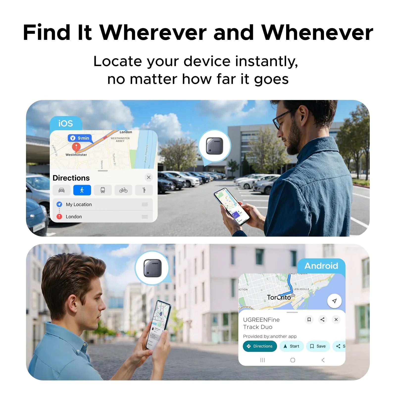 A Photo Of UGREEN FineTrack Duo Bluetooth Tracker for iOS & Android – USB-C Rechargeable | 75646P