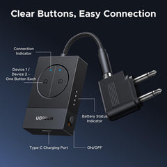 A Photo Of UGREEN Airplane Bluetooth 5.4 Audio Transmitter – Dual Pairing Wireless Adapter for AirPods & Headphones