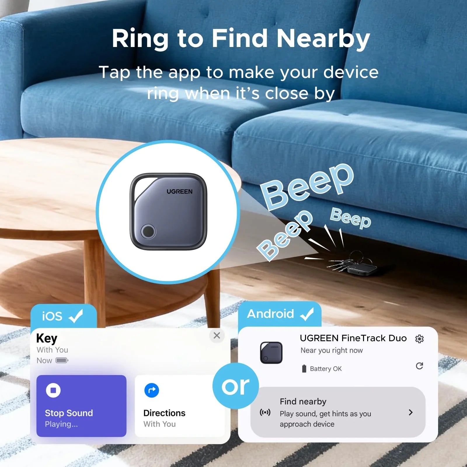 A Photo Of UGREEN FineTrack Duo Bluetooth Tracker for iOS & Android – USB-C Rechargeable | 75646P
