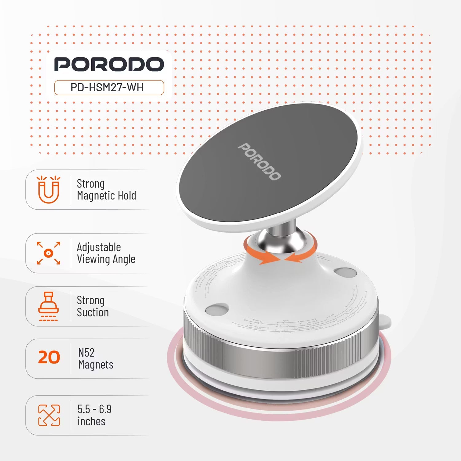 A Photo Of Porodo Phone Mount PDHSM27 - Magnetic Suction