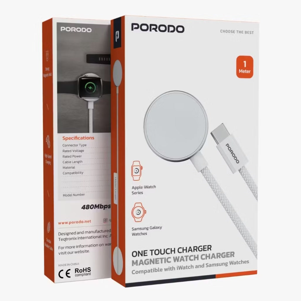 A Photo Of Porodo Magnetic Watch Charger PDCBL0042WH - 2.5W USB-C, White