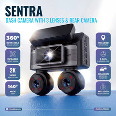 A Photo Of Powerology SENTRA Dash Camera with 4× Camera Lenses & GPS + Touch Screen Display - Black