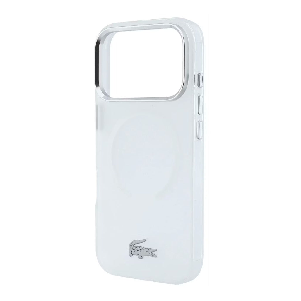 A Photo Of Lacoste iPhone 18 Pro Max MagSafe Case IML White Matte Frosted Finish Hard Cover, Scratch Resistant