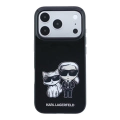 A Photo Of Karl Lagerfeld MagSafe iPhone 18 Pro Black IML Karl & Choupette Sketch Case