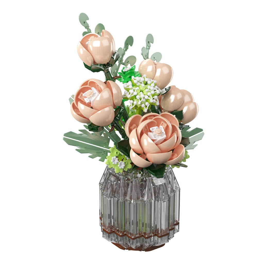 A Photo Of Mould King White Rose Flower Bouquet Building Toy Set - 981 Pieces - 24109