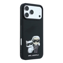 A Photo Of Karl Lagerfeld iPhone 18 Pro/18 Pro Max MagSafe Black Smooth PU Karl & Choupette Bodies Sketch Hard Cover