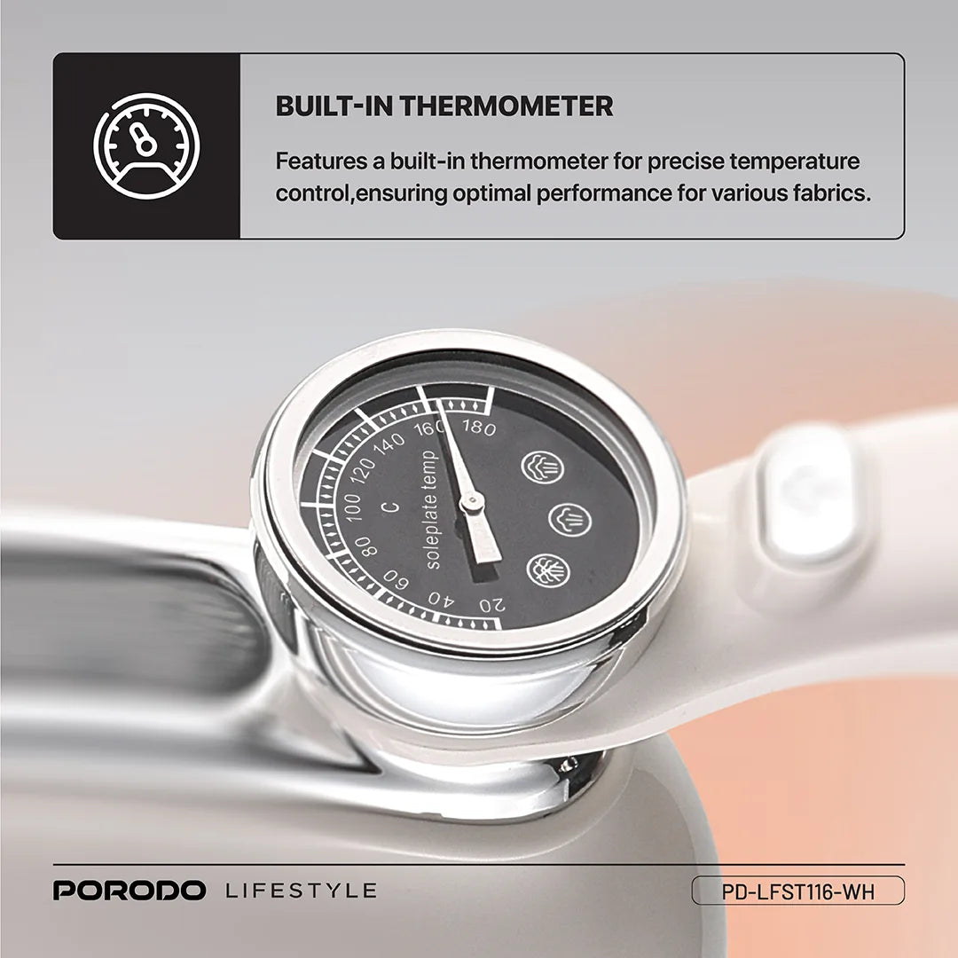 A Photo Of Porodo Lifestyle Retro Thermometer Steam & Heat Iron PDLFST116WH - White