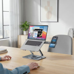 A Photo Of Porodo Laptop Stand PDLSM360DKGY - Foldable 360° Dual-Use, Gray
