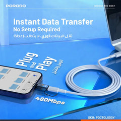 A Photo Of Porodo MiniLink USB-C to Lightning OTG Adapter PDCTOL50 - Grey