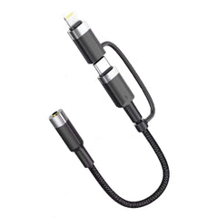 A Photo Of Green Lion Audio Cable GN2IN1JACKBK - 2-in-1 USB-C & Lightning to 3.5mm, 12cm