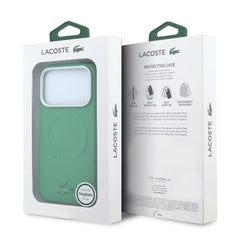 A Photo Of Lacoste MagSafe Green PU Leather Hard Case for iPhone 18 Pro/18 Pro Max with Petit Pique Embossed