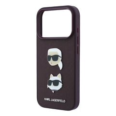 A Photo Of Karl Lagerfeld iPhone 18 Pro Max Saffiano PU Hard Burgundy with Karl & Choupette Heads Pins & Logo