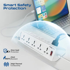 A Photo Of Promate PowerMatrix2-5M - 10AC Socket Space Efficient Power Strip with Multiple Fast Charging USB Ports