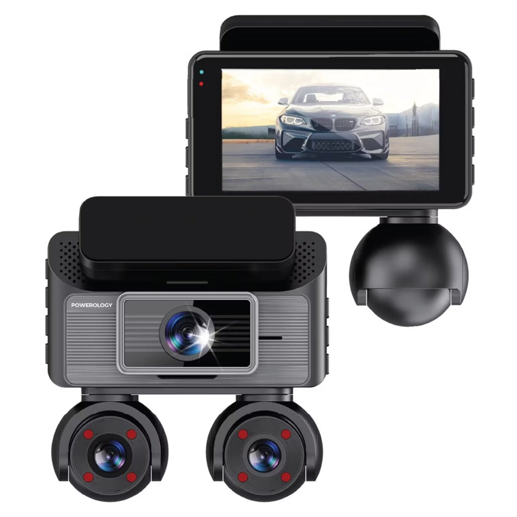 A Photo Of Powerology SENTRA Dash Camera with 4× Camera Lenses & GPS + Touch Screen Display - Black