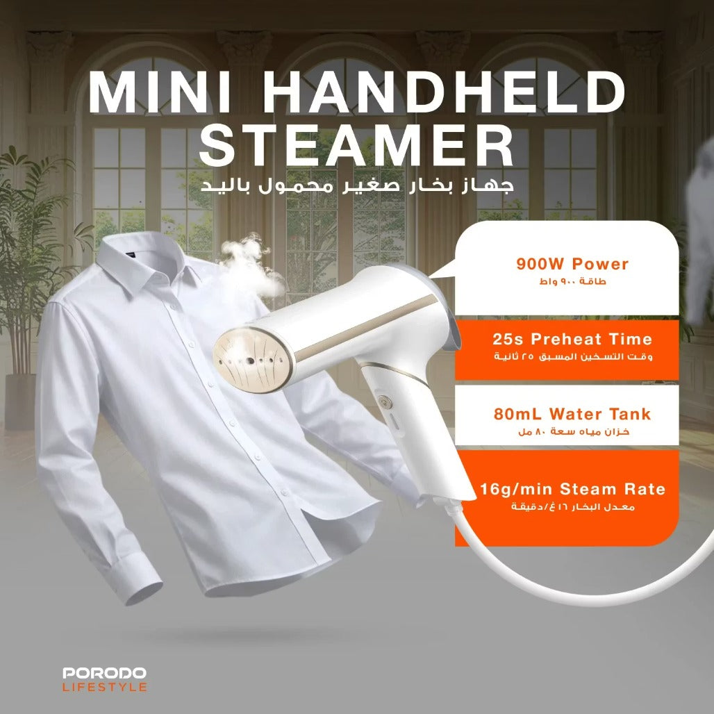 A Photo Of Porodo Handheld Steamer Thermia Mini PDLFSTHG8023WH - Compact, White