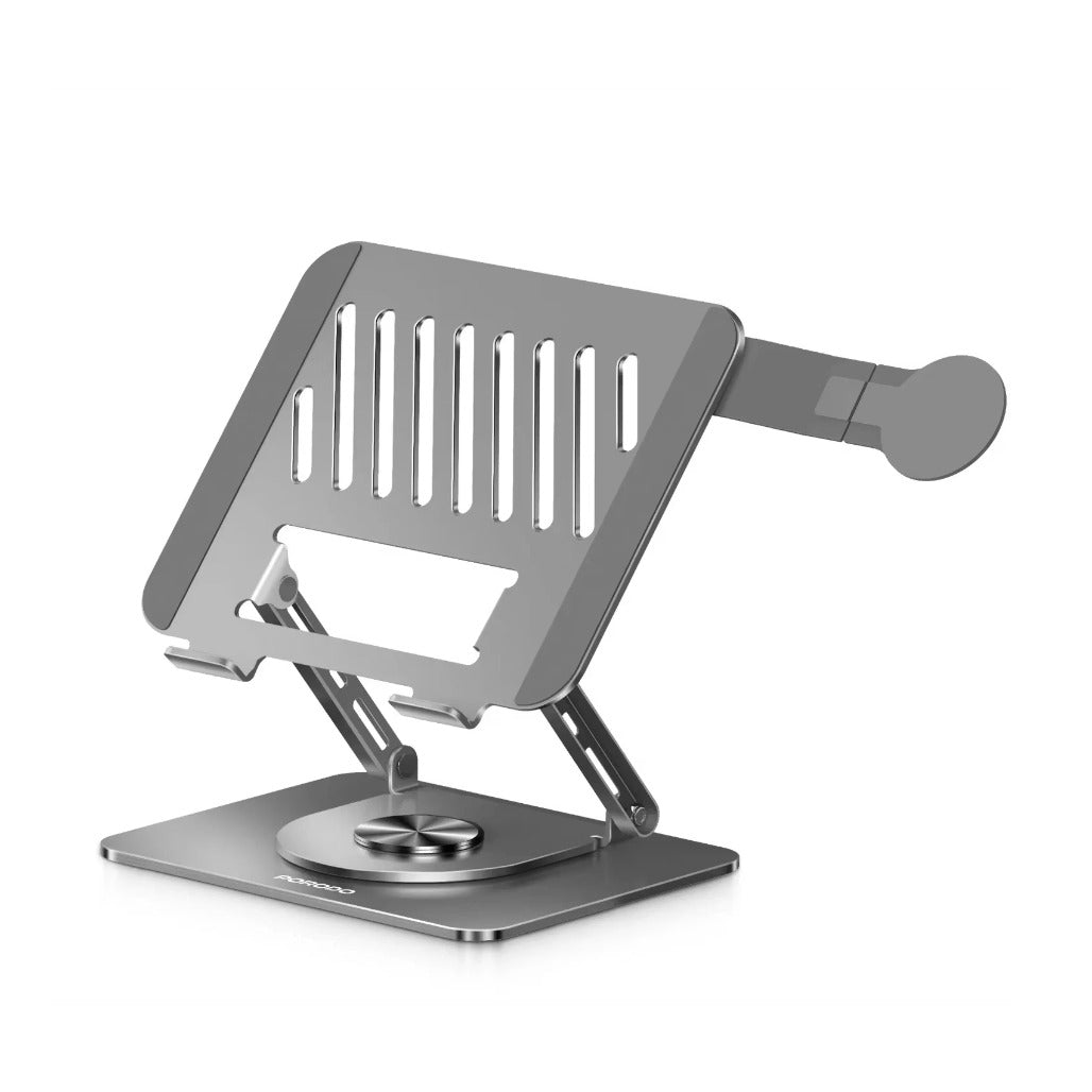 A Photo Of Porodo Laptop Stand PDLSM360DKGY - Foldable 360° Dual-Use, Gray