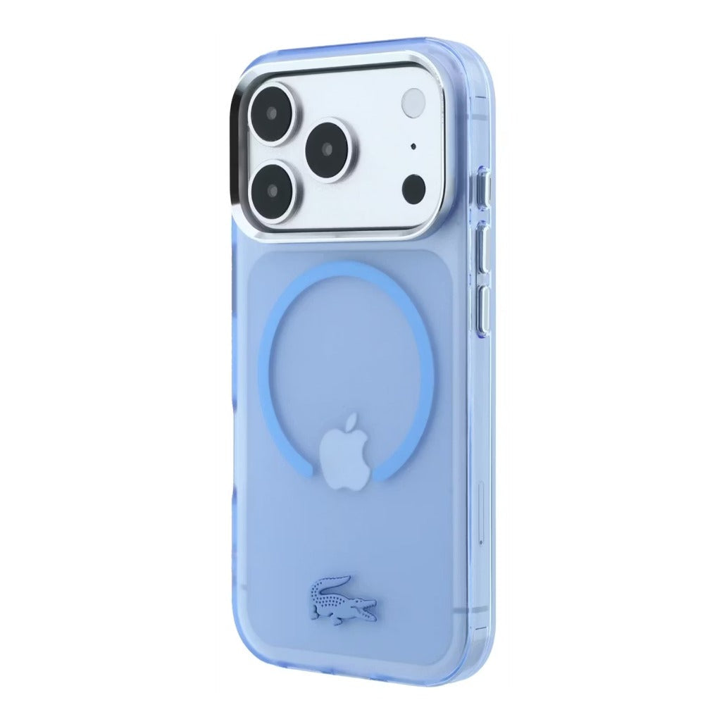 A Photo Of Lacoste iPhone 18 Pro Max MagSafe Case IML Blue Matte Frosted Finish Hard Cover, Scratch Resistant
