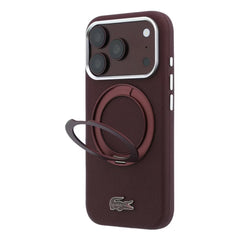A Photo Of Lacoste iPhone 18 Pro/18 Pro Max Burgundy MagSafe Case with Iconic Petit Pique Hard Case & 360° Rotating Ring Stand