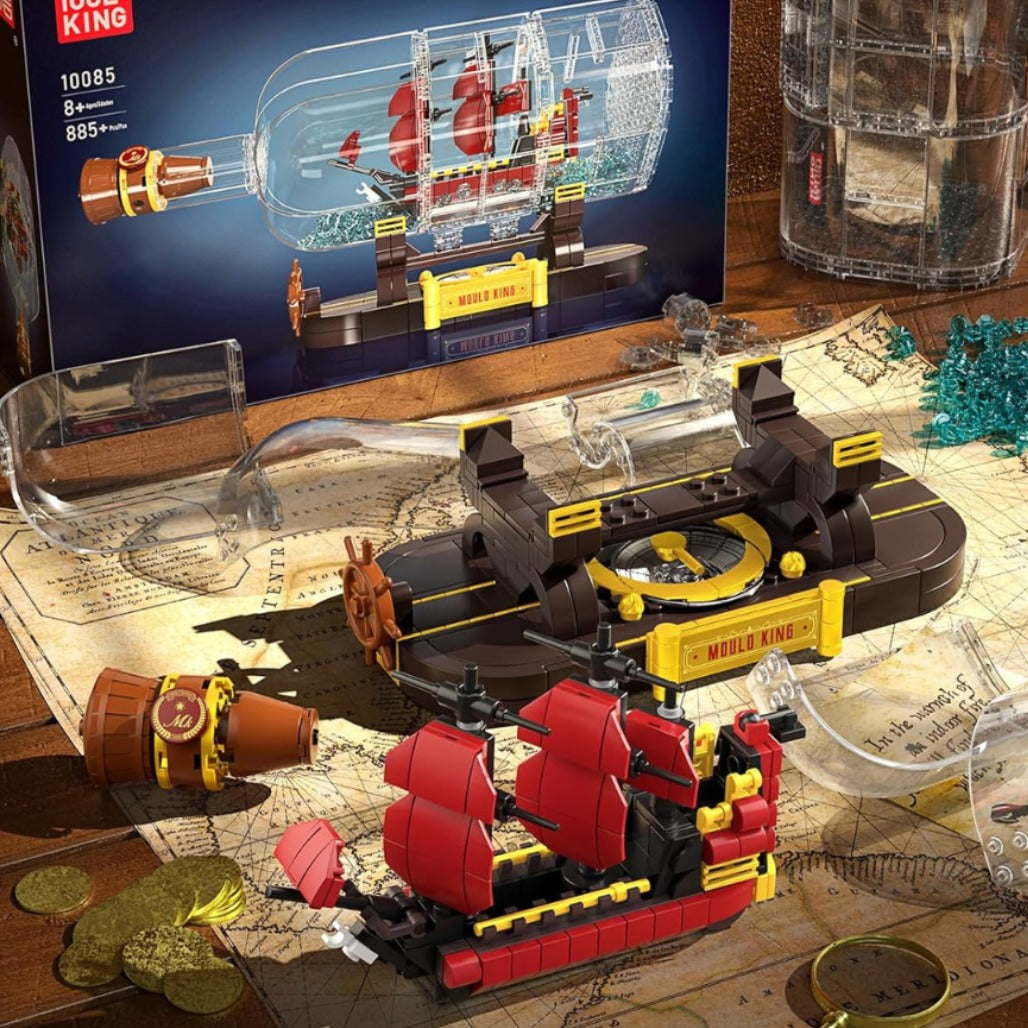 A Photo Of Mould King The Mini Queen Revenger Ship-In-a-Bottle Building Toy Set - 885 Pieces - 10085
