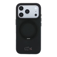 A Photo Of Lacoste iPhone 18 Pro Max/17 Pro Max Black MagSafe Case with Iconic Petit Pique Hard Case & 360° Rotating Ring Stand