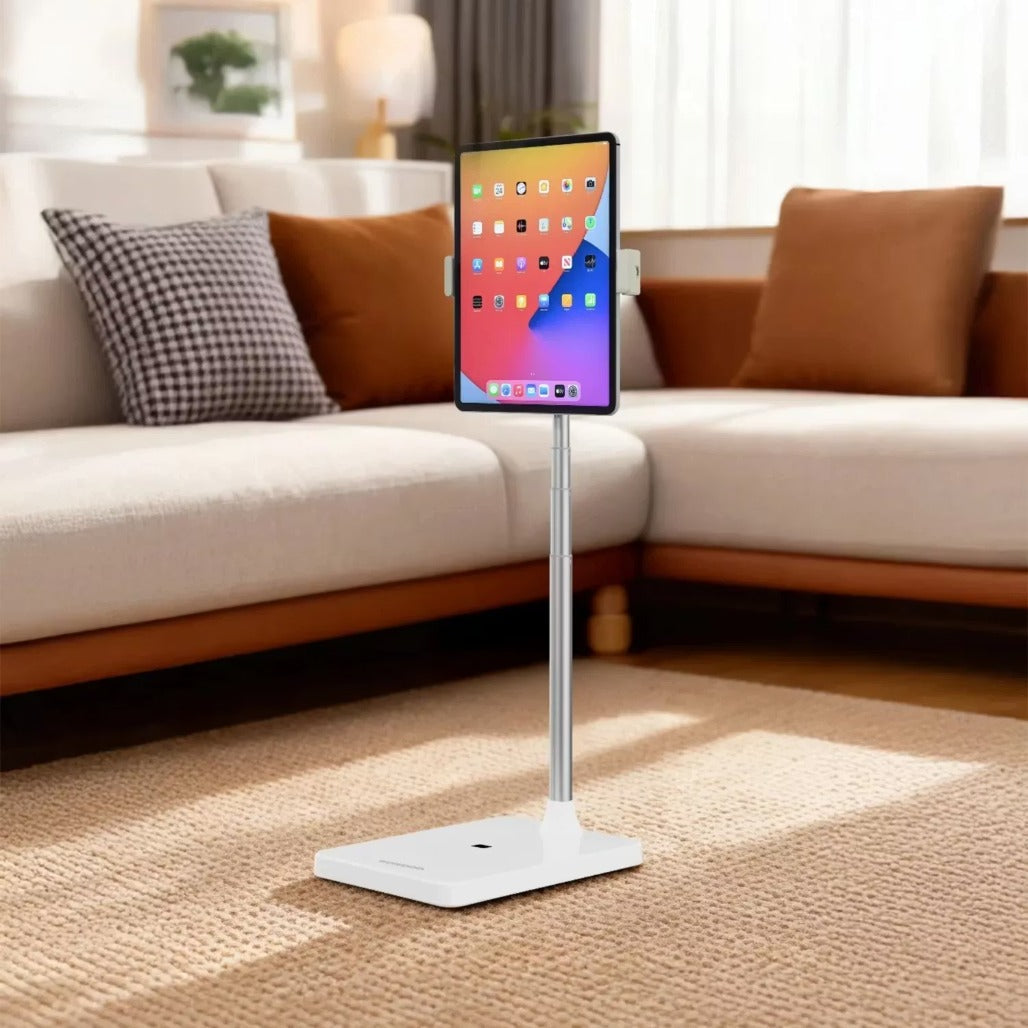 A Photo Of Porodo Tablet & Phone Floor Stand PDFSX10WH - Telescopic, 270° Rotation, Multifunctional