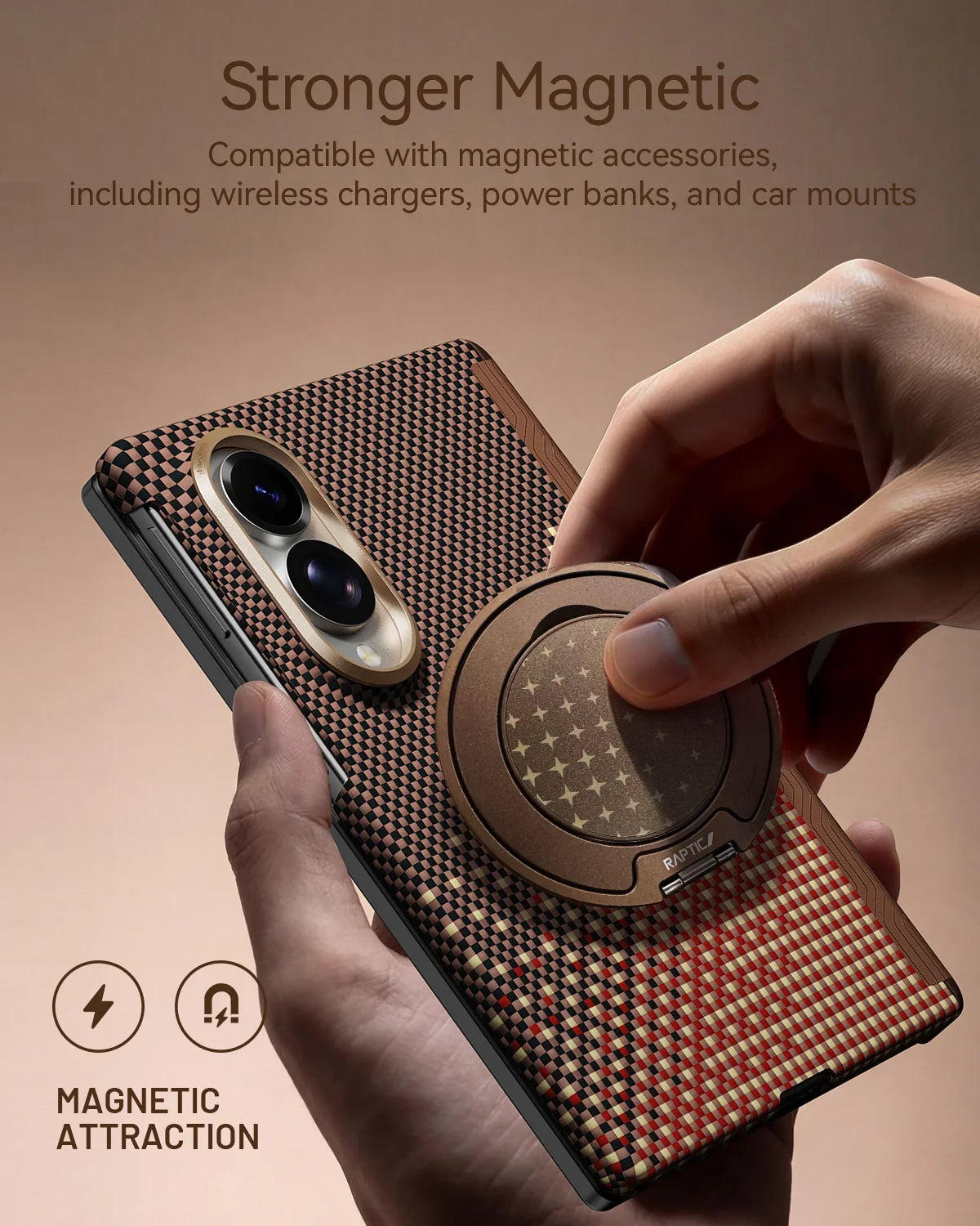 A Photo Of Raptic Aramid Skin Pro Slim Magnetic Case for Galaxy Z Fold8/Z Fold8 Ultra - Serenity Amber