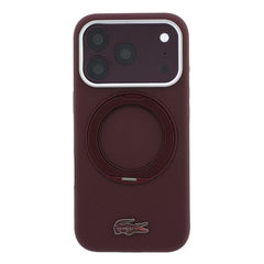 A Photo Of Lacoste iPhone 18 Pro/18 Pro Max Burgundy MagSafe Case with Iconic Petit Pique Hard Case & 360° Rotating Ring Stand