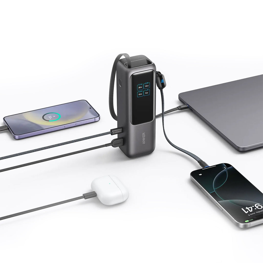 A Photo Of Anker Power Bank 25000mAh 165W Ultra-Fast Portable Charger with Retractable USB C Cables (Model A1695) - Dual Laptop Charging, 4 Device Support