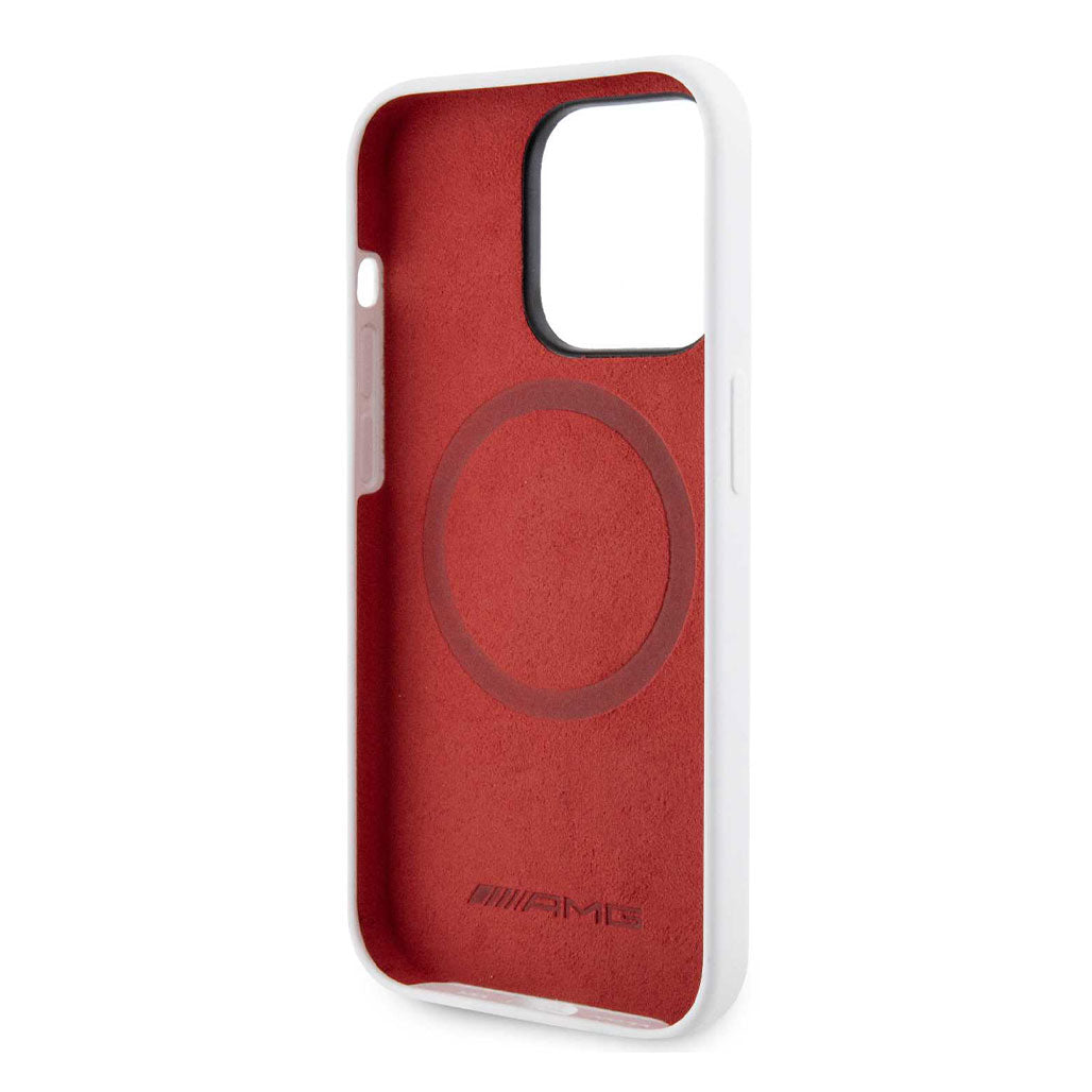 A Photo Of AMG Magsafe Silicone Case with Large Rhombuses Pattern for iPhone 15 Pro - White