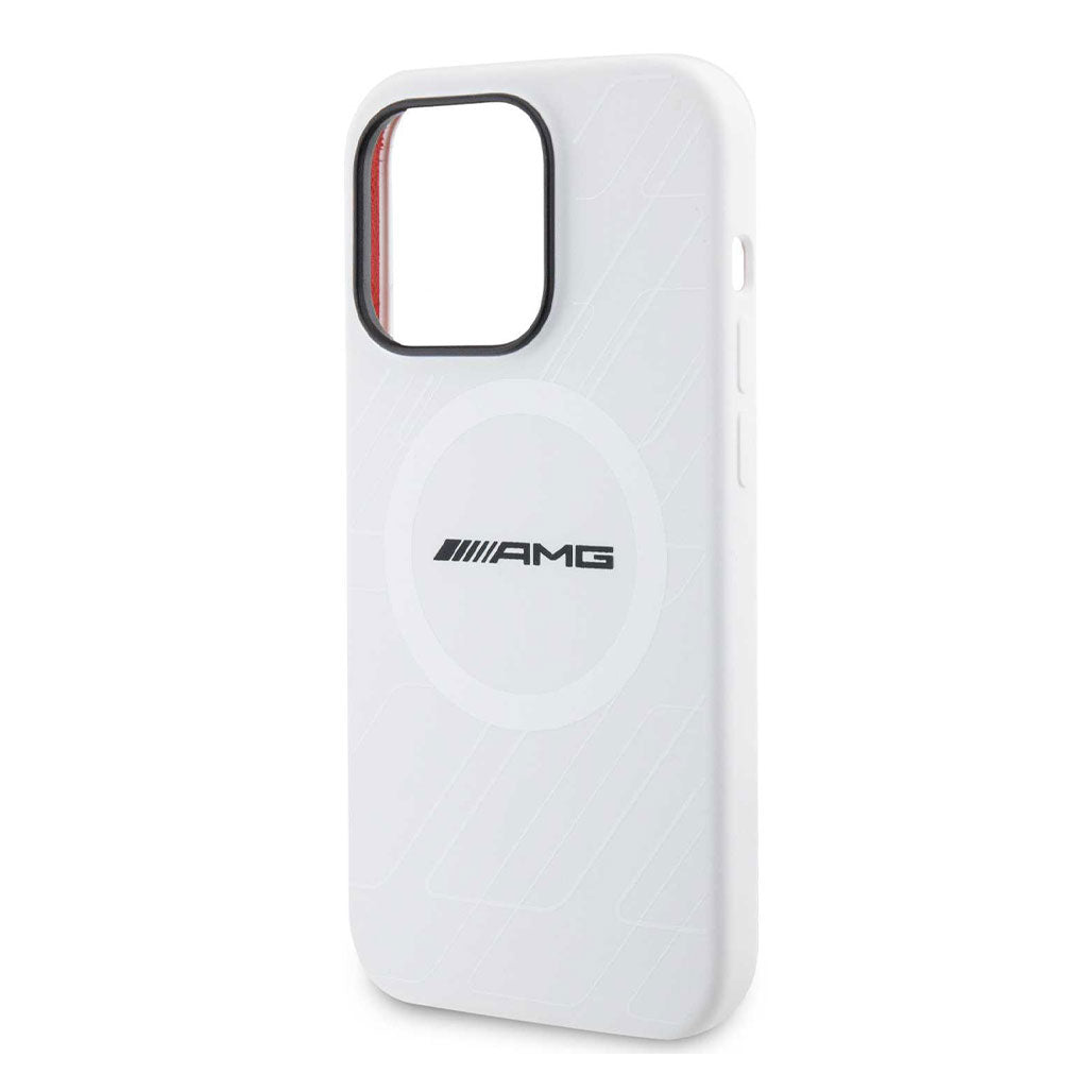 A Photo Of AMG Magsafe Silicone Case with Large Rhombuses Pattern for iPhone 15 Pro Max - White