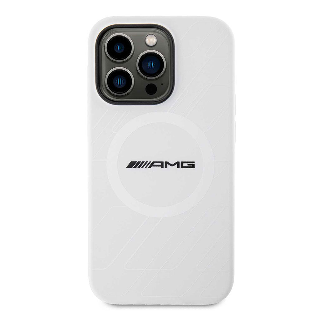 A Photo Of AMG Magsafe Silicone Case with Large Rhombuses Pattern for iPhone 15 Pro - White