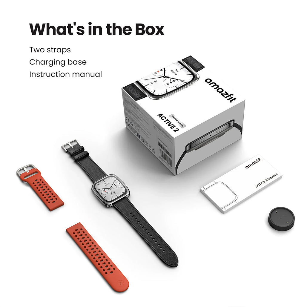 A Photo Of Amazfit Active 2 Square Smartwatch | Black with Red Strap