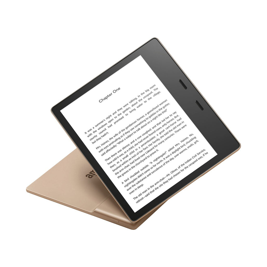 A Photo Of Amazon Kindle Oasis 32GB – 7” E-Reader with Page Turn Buttons, Adjustable Warm Light, Waterproof – Champagne Gold