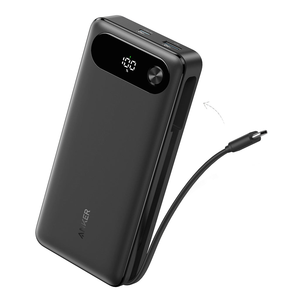 A Photo Of Anker Power Bank 20K, 87W with Built-In USB-C Cable – Rapid Charging for iPhone, MacBook, and More
